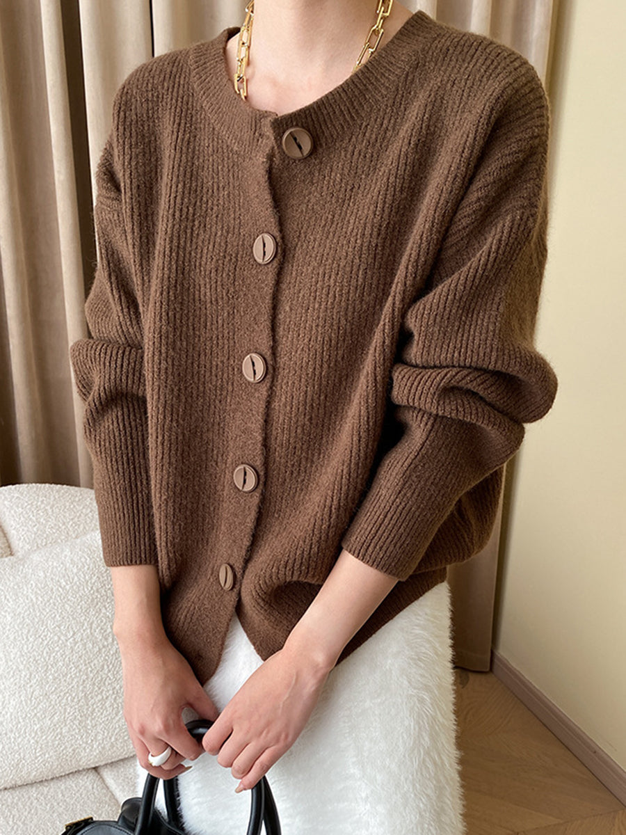 Derpai Cardigan mit Knopfleiste und Rundhalsausschnitt Damen casual