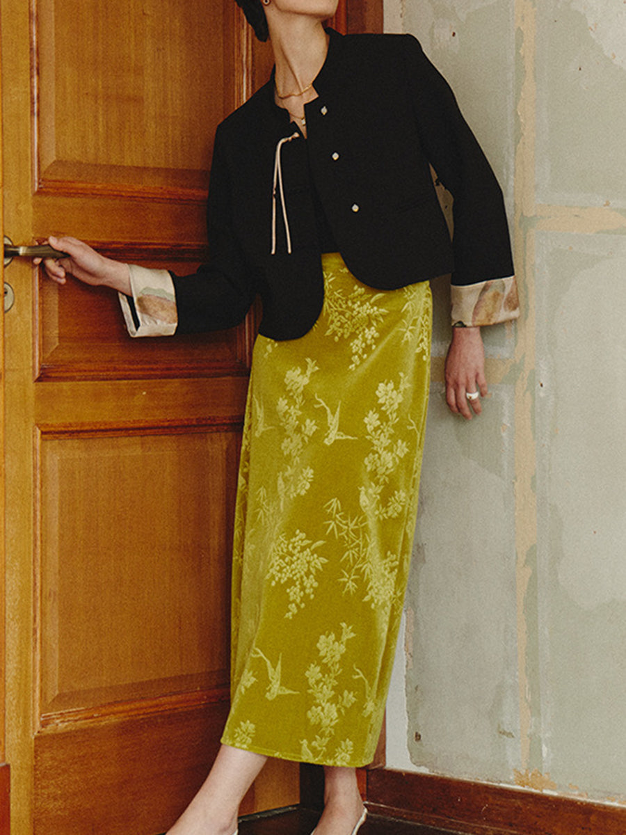 Derpai Elegante Jacke mit chinesischen Knöpfen Stehkragen und Taschen