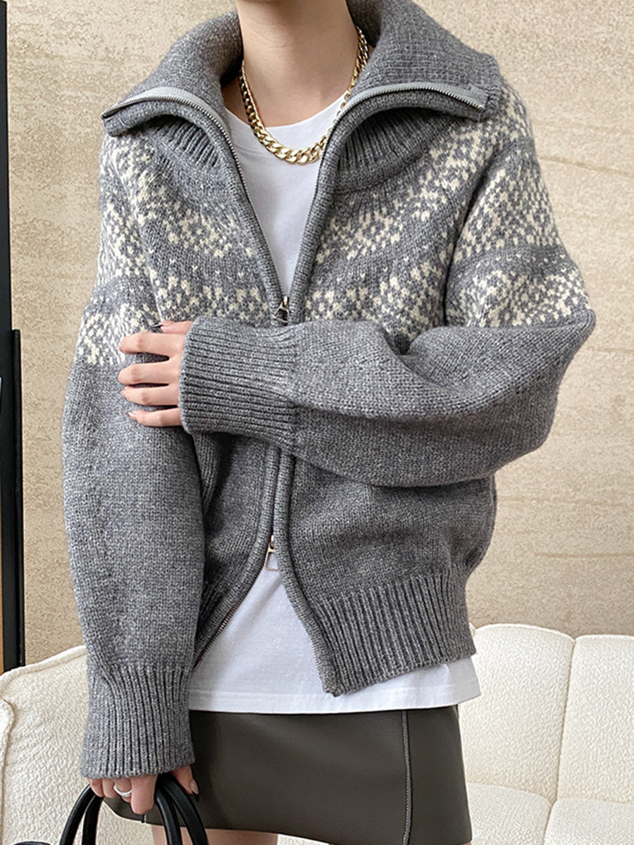 Derpai Jacquard-Pullover mit Reißverschluss Damen Vintage Weihnachten