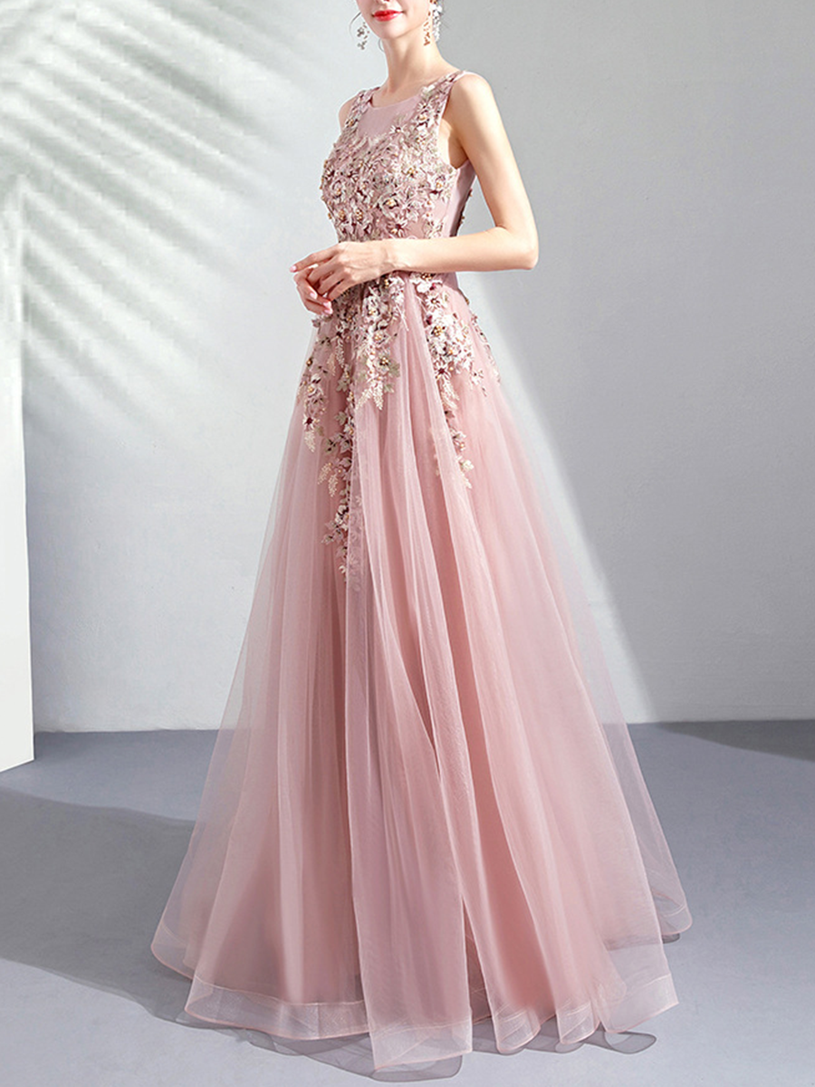 Derpai Besticktes elegantes rosa Abendkleid Maxi – für Hochzeit