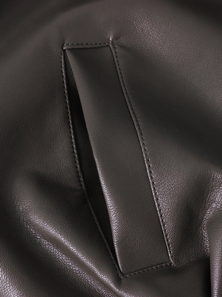 Derpai Kurze Damen-Bikerjacke aus Kunstleder mit Taschen und Reißverschluss