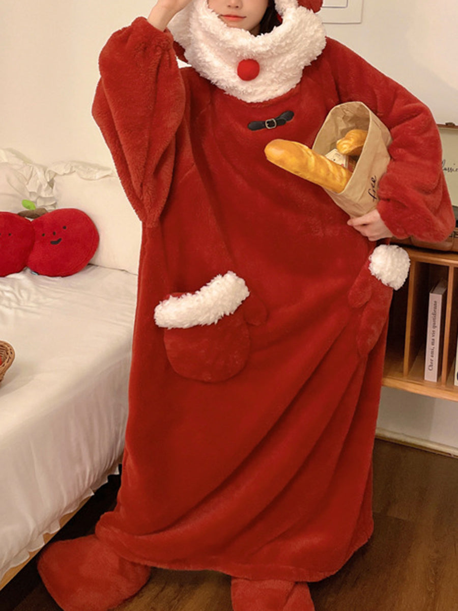 Derpai Weihnachts-Pyjama mit Kapuze und Taschen oversized Winter