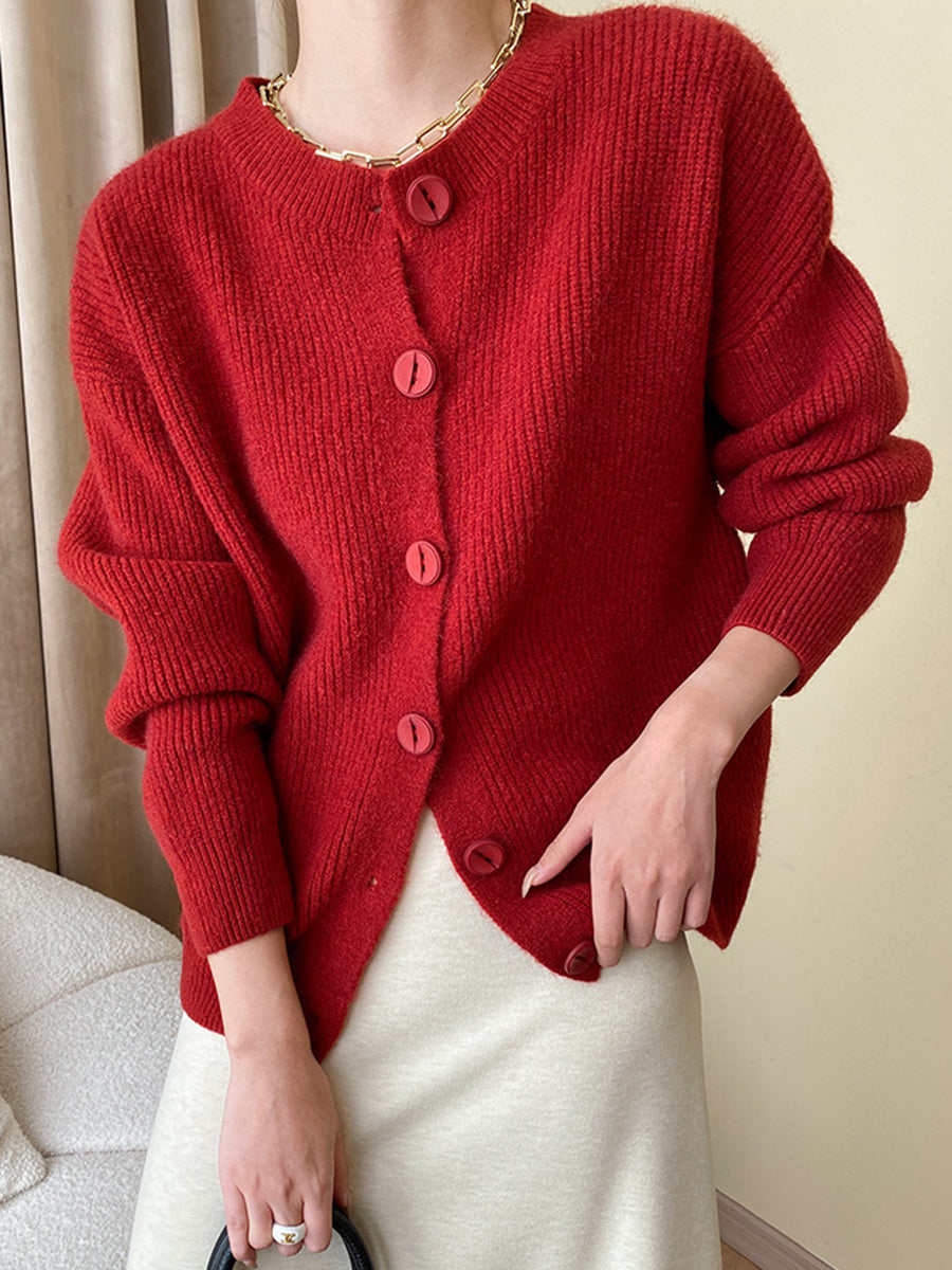 Derpai Cardigan mit Knopfleiste und Rundhalsausschnitt Damen casual