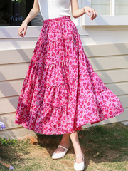Derpai Boho-Maxirock aus Chiffon mit Blumenprint & Gummibund