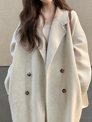 Derpai Langer Wollmantel mit doppelter Knopfleiste und Taschen Beige Damen