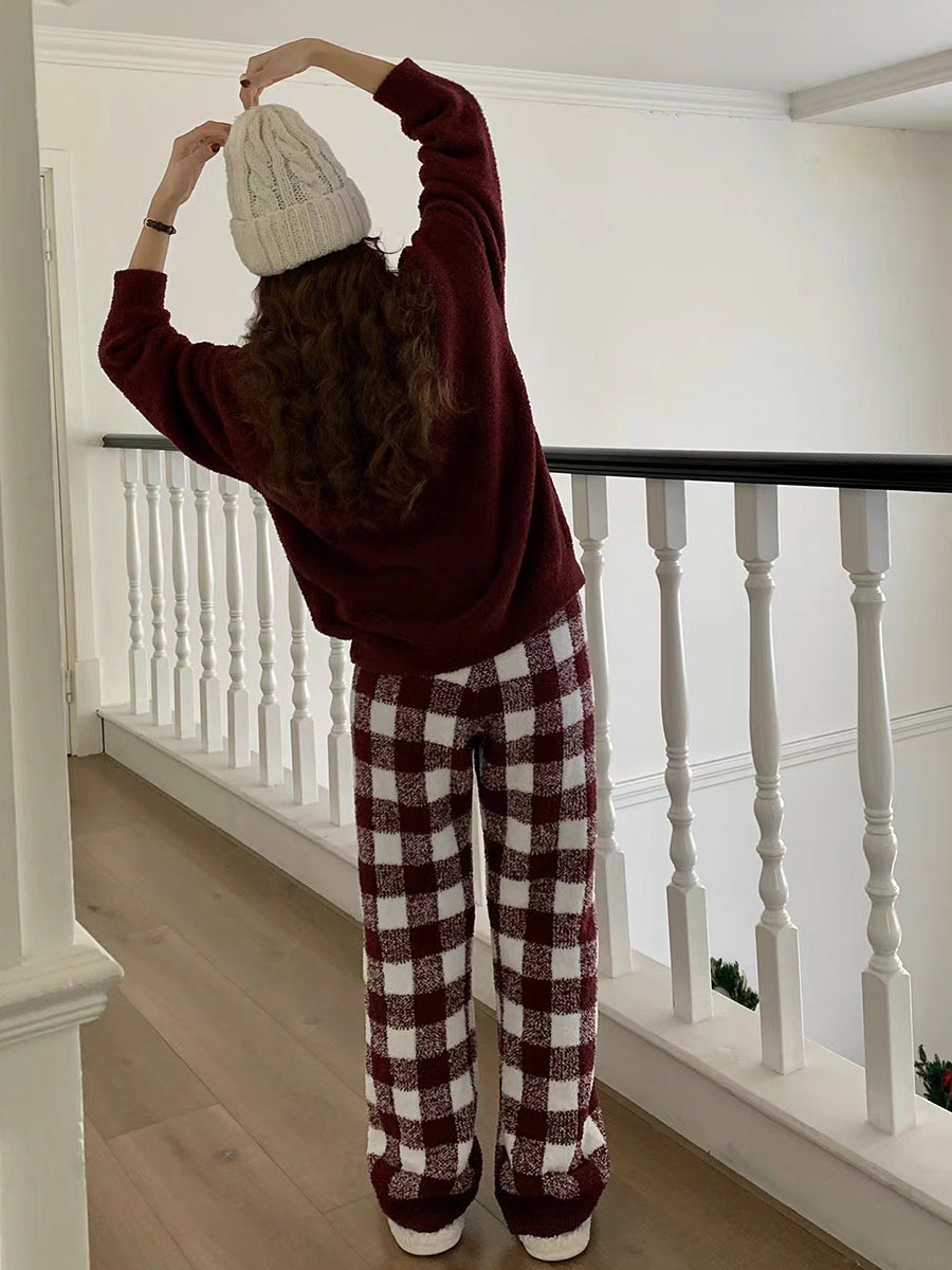 Derpai Pyjama-Set aus Fleece mit Bären-Karo-Muster Damen Weihnachten