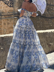 Derpai Maxi-Abendkleid aus Organza mit Blumenprint – für Abschlussball