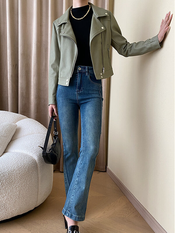 Derpai Kurze PU-Lederjacke mit Taschen – modischer Damenstil