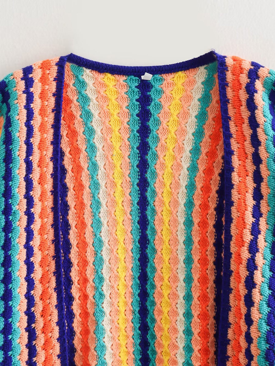 Derpai Strickjacke mit Regenbogenstreifen Damen locker casual