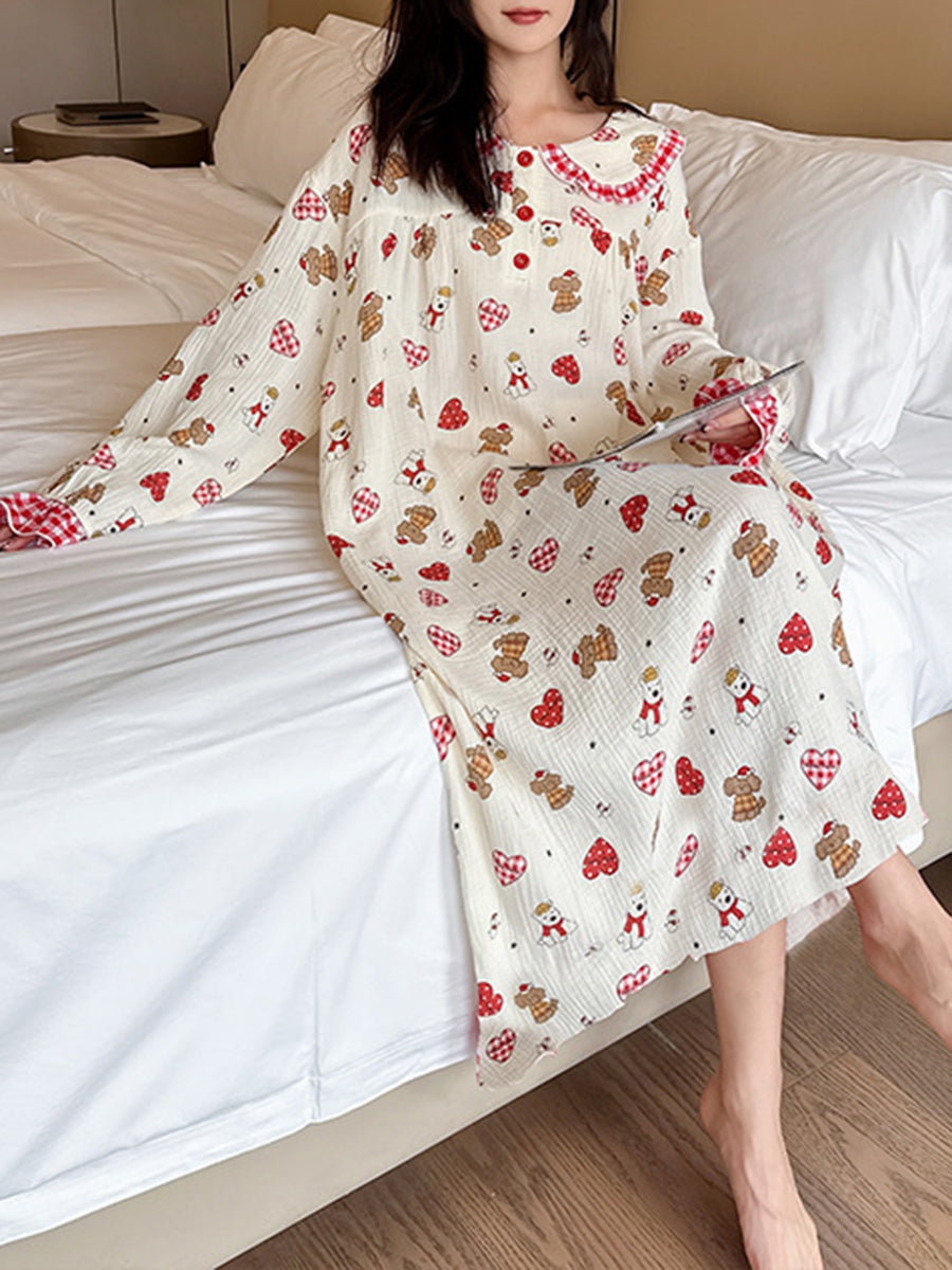 Derpai Herz-Pyjama mit Claudine-Kragen ausgestellten Ärmeln Damen Weihnachten oversized