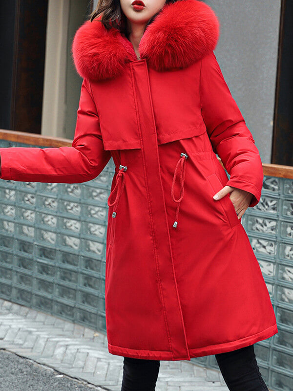 Derpai Lange Parka mit Fleece-Futter Taschen und Kapuze Damen Winter