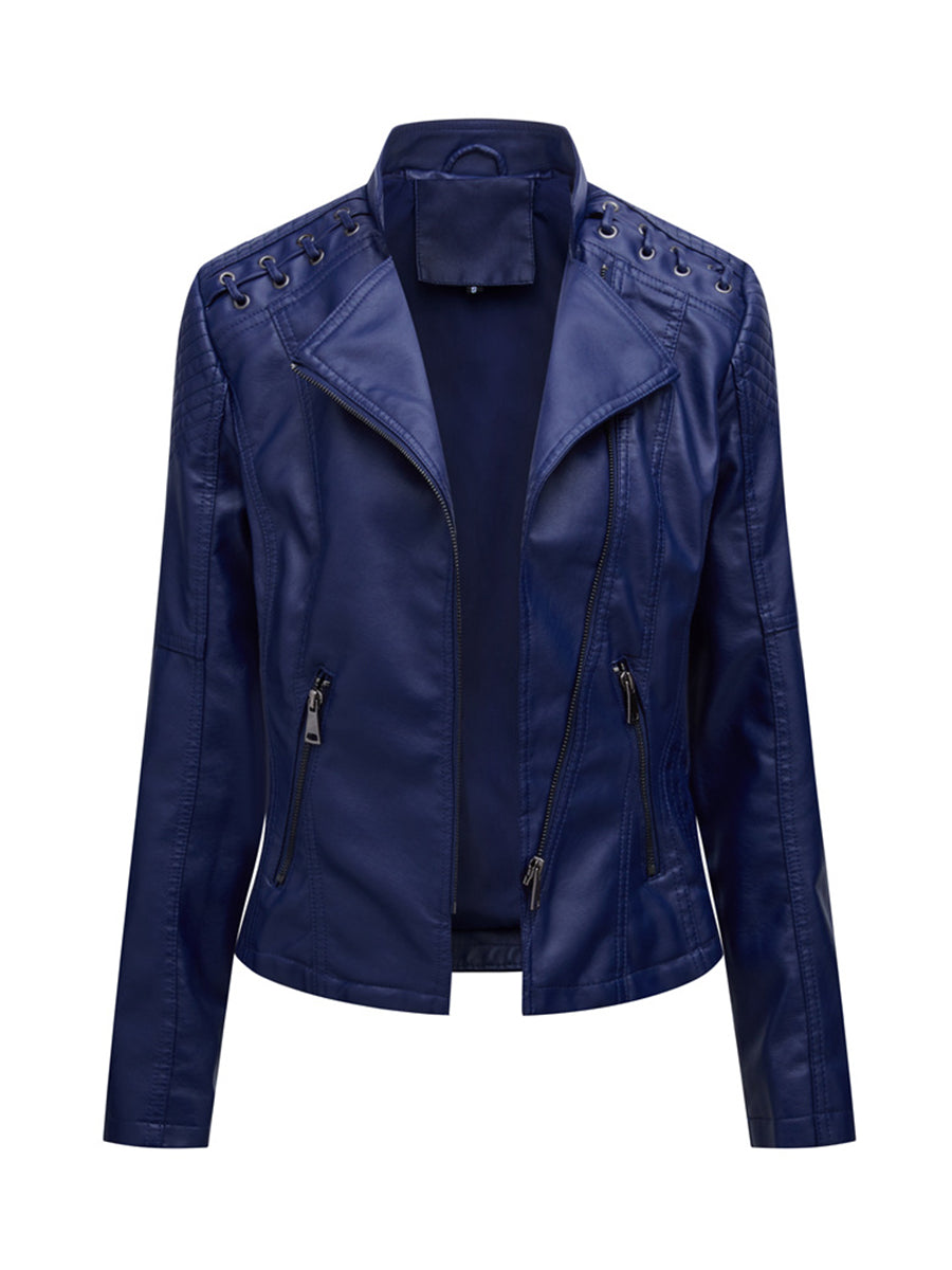 Derpai Damen-Perfecto aus PU-Leder mit Taschen und Reißverschluss