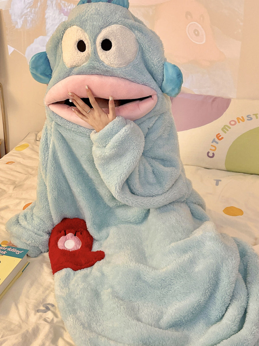 Derpai Tier-Pyjama für Erwachsene Fisch Blau oversized