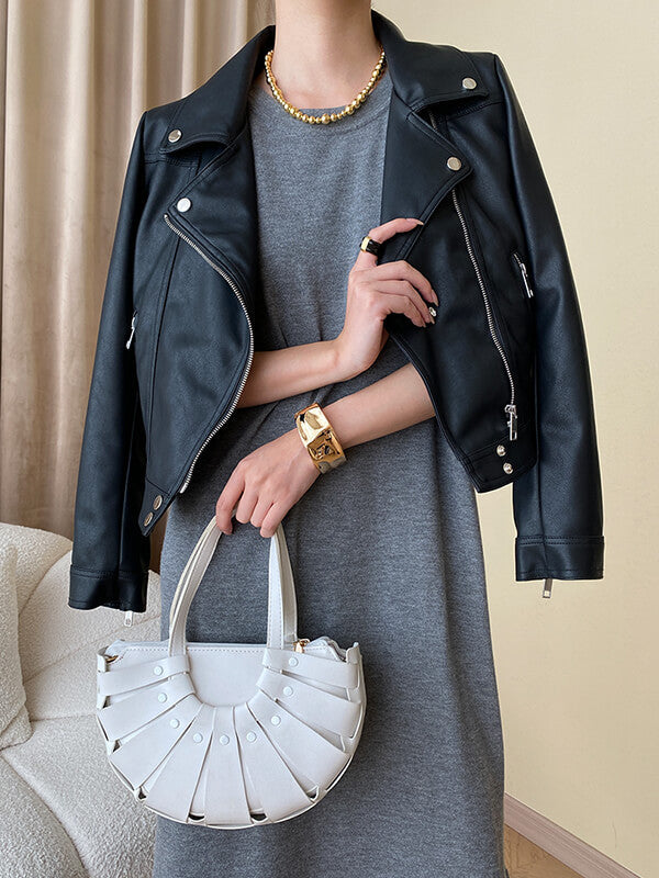 Derpai Kurze PU-Lederjacke mit Taschen – modischer Damenstil