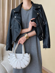 Derpai Kurze PU-Lederjacke mit Taschen – modischer Damenstil