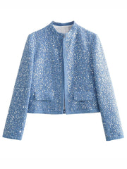 Derpai Glänzende Tweedjacke mit Pailletten Damen modisch