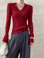 Derpai Figurbetonter Strickpullover mit Polokragen Damen