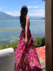 Derpai Langes Maxikleid aus Chiffon mit Blumenprint und Schlitz