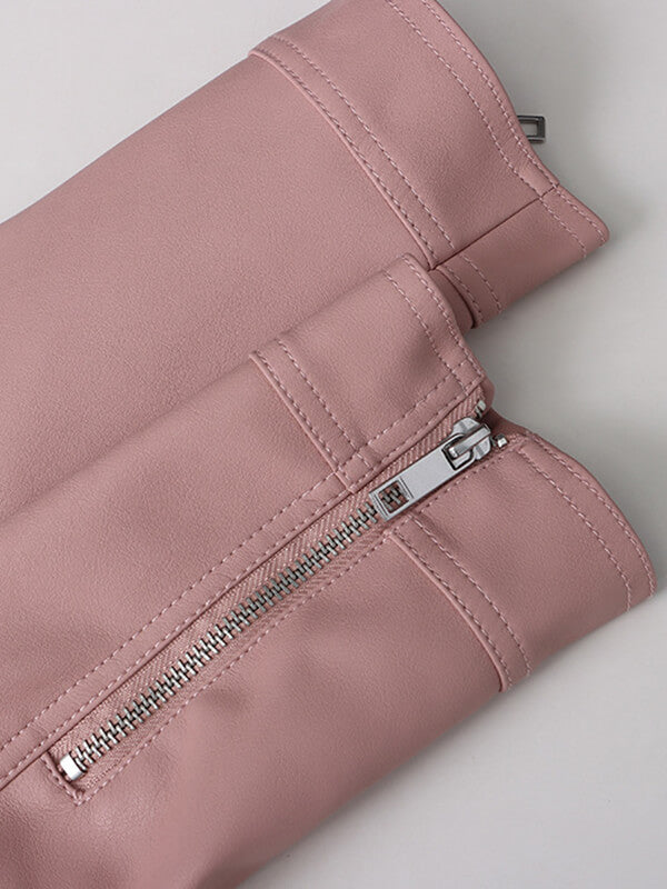 Derpai Kurze PU-Lederjacke mit Taschen – modischer Damenstil