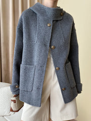 Derpai Damen-Cape aus Wolle mit Taschen Knopfleiste und Kapuze