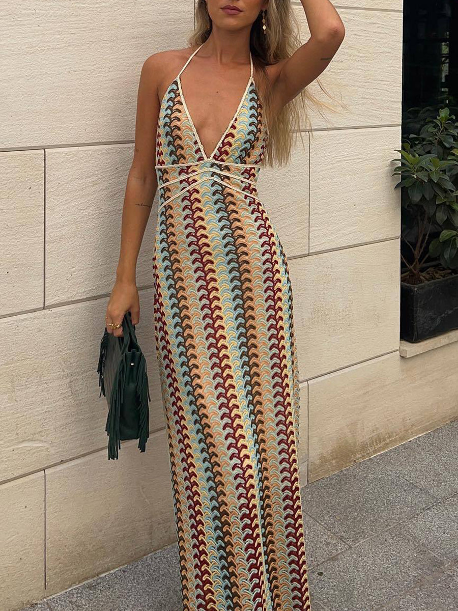 Derpai Langes Abendkleid mit Neckholder feinen Trägern und Rückenausschnitt – für Ball oder Hochzeit
