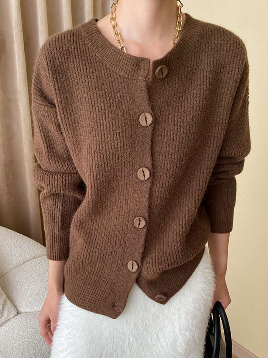 Derpai Cardigan mit Knopfleiste und Rundhalsausschnitt Damen casual