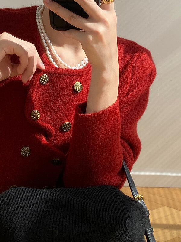 Derpai Asymmetrischer Cardigan mit doppelter Knopfleiste – Damenmode