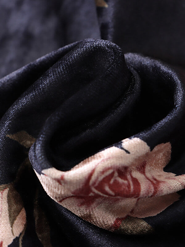 Derpai Langer Samtrock im Vintage-Stil mit Blumenprint