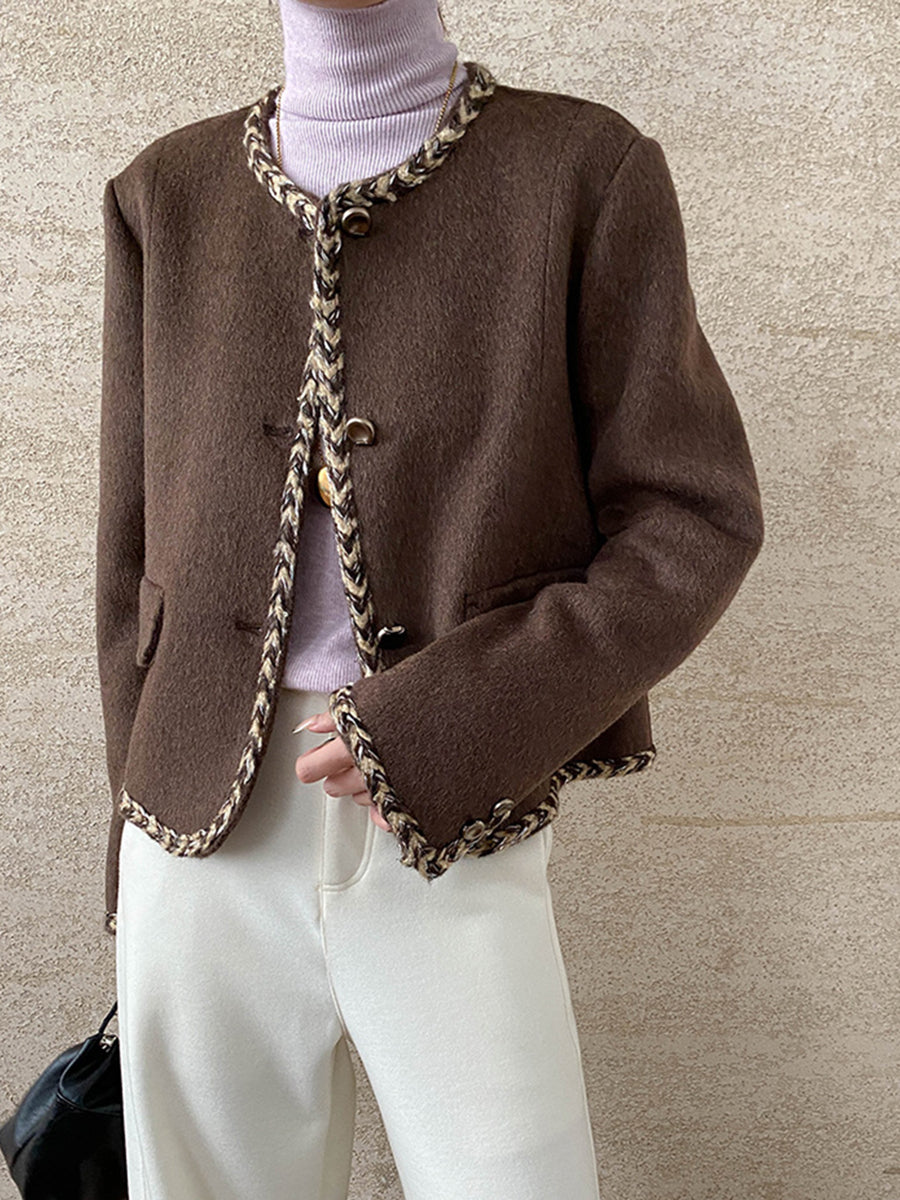 Derpai Wolljacke mit kontrastierendem Besatz und Taschen Damen