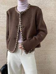 Derpai Wolljacke mit kontrastierendem Besatz und Taschen Damen