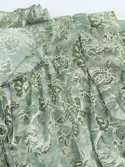 Derpai Bluse mit Puffärmeln Chiffon Blumenprint Jabotkragen grün