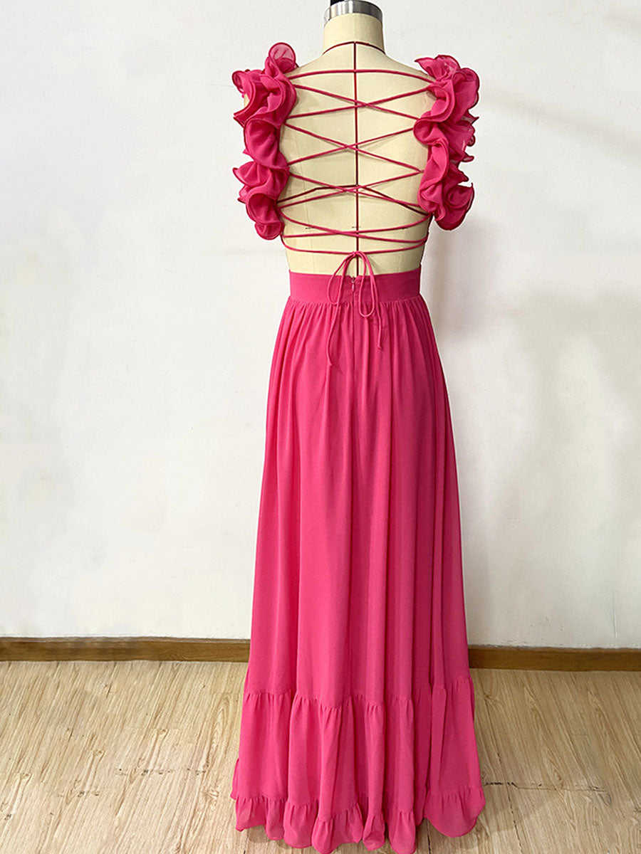 Derpai Chiffon-Abendkleid mit Rückenausschnitt – für Abschlussball oder Hochzeit