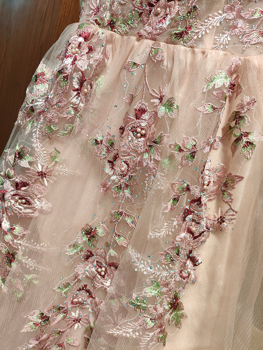 Derpai Besticktes elegantes rosa Abendkleid Maxi – für Hochzeit
