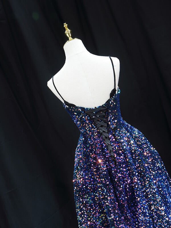 Derpai Midilanges Glitzer-Abendkleid mit feinen Trägern