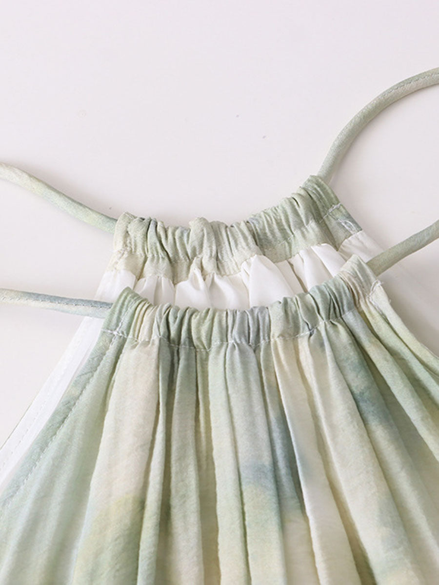 Derpai Tie-Dye Maxikleid mit Neckholder ärmellos mit Gürtel