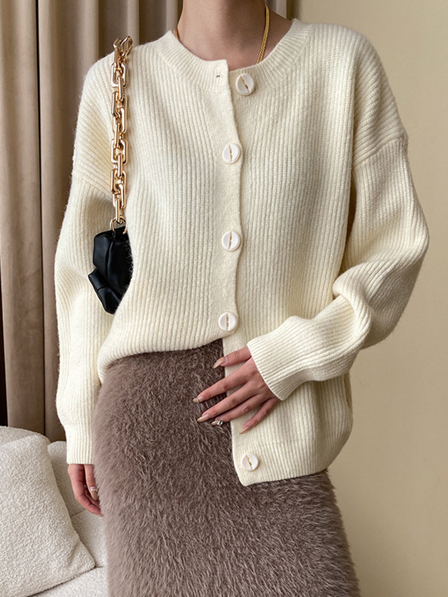 Derpai Cardigan mit Knopfleiste und Rundhalsausschnitt Damen casual