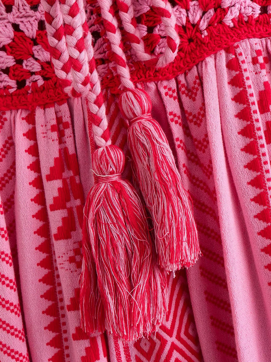 Derpai Rosa gestreiftes langes Trägerkleid im Boho-Stil mit Rückenausschnitt – Urlaub & Alltag