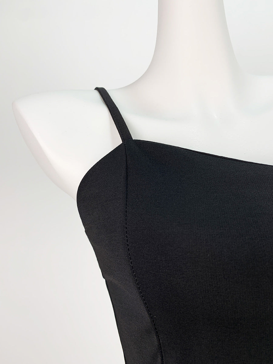 Derpai Schwarzes Trägerkleid im A-Linien-Schnitt – für Party & Cocktail