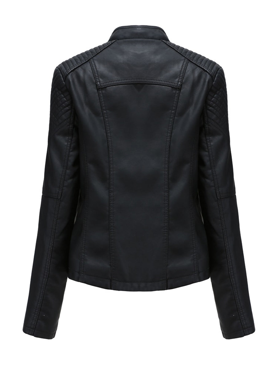 Derpai Damen-Perfecto aus PU-Leder mit Taschen und Reißverschluss