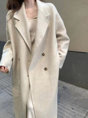 Derpai Langer Wollmantel mit doppelter Knopfleiste und Taschen Beige Damen