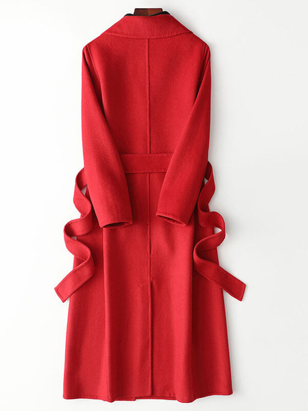 Derpai Langer Oversized-Wollmantel mit Gürtel und Taschen Damen