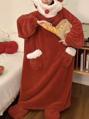 Derpai Weihnachts-Pyjama mit Kapuze und Taschen oversized Winter