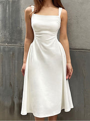 Derpai Weißes Midikleid im Trapezschnitt – elegant – für Abschlussball
