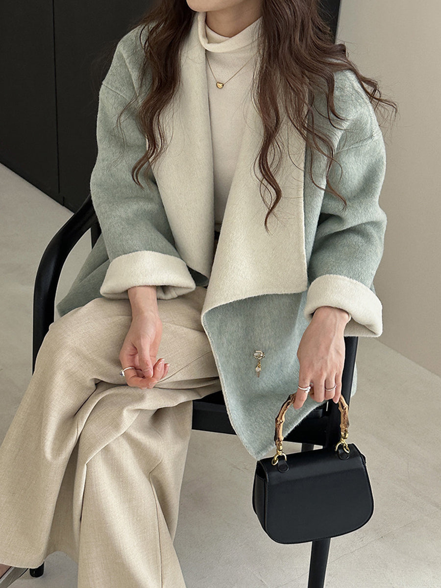 Derpai Wollmantel mit Farbblock-Design Damen modisch