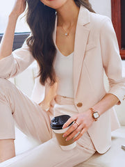 Derpai 2-teiliges Damen-Set – Blazer mit Knöpfen & Taschen – Businesslook