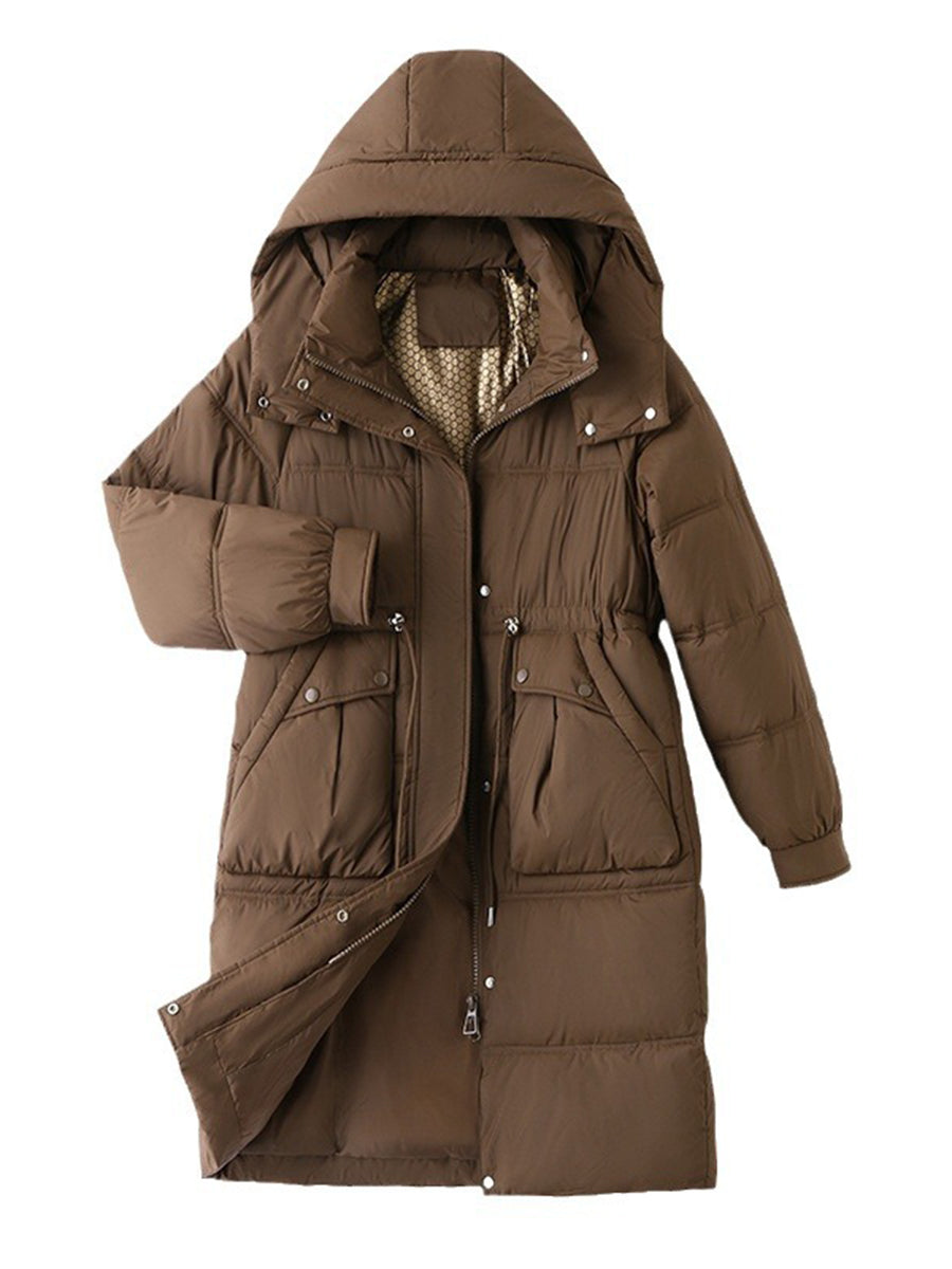 Derpai Langer Baumwollmantel mit Taschen und Kapuze Damen Winter