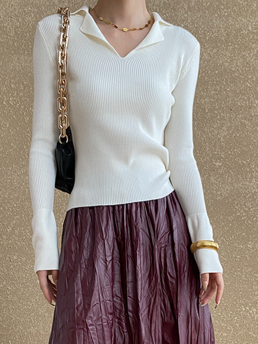 Derpai Figurbetonter Strickpullover mit Polokragen Damen