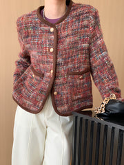 Derpai Karierte Tweedjacke mit kontrastierendem Besatz Damen Rot elegant Weihnachten