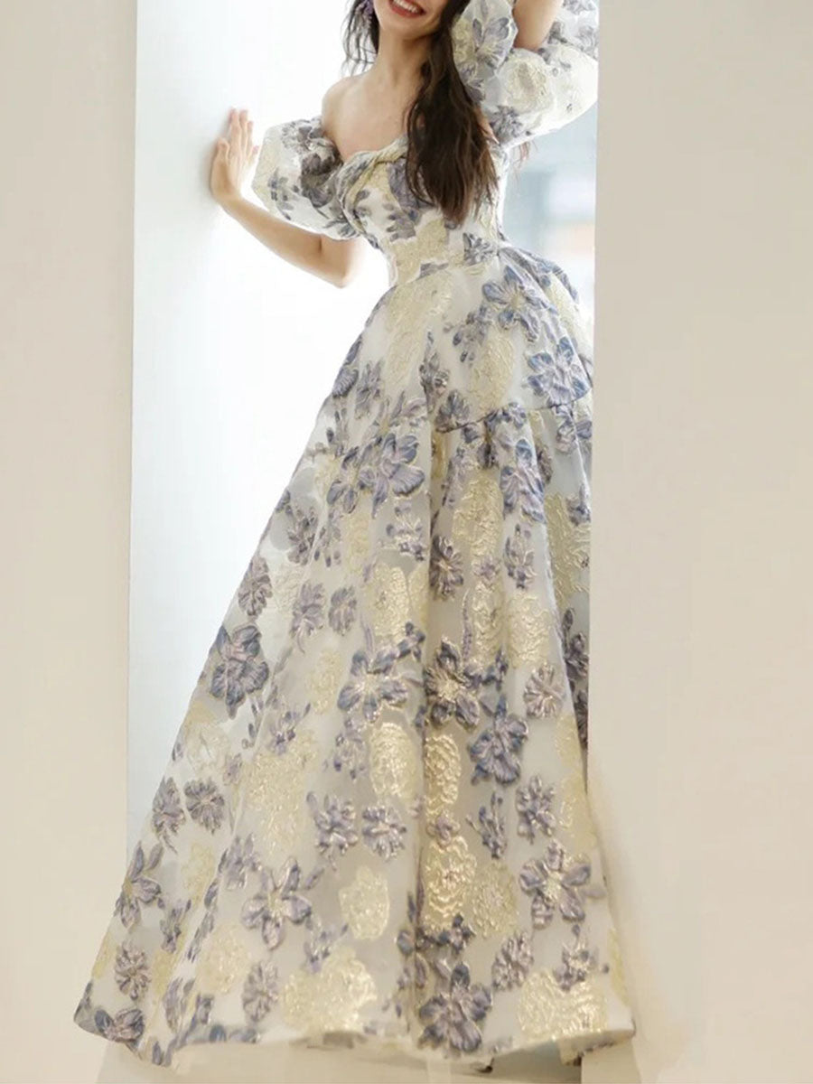 Derpai Maxi-Abendkleid mit Bustier & Puffärmeln