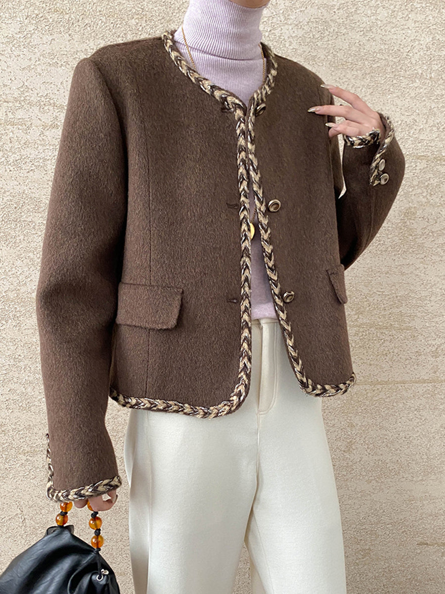 Derpai Wolljacke mit kontrastierendem Besatz und Taschen Damen